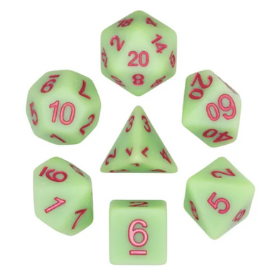 Green Elves 7pc Dice Set Inked in Red