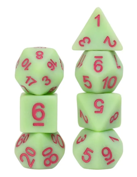 Green Elves 7pc Dice Set Inked in Red