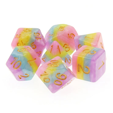 Pastel Rainbow 7pc Dice Set Inked in Gold
