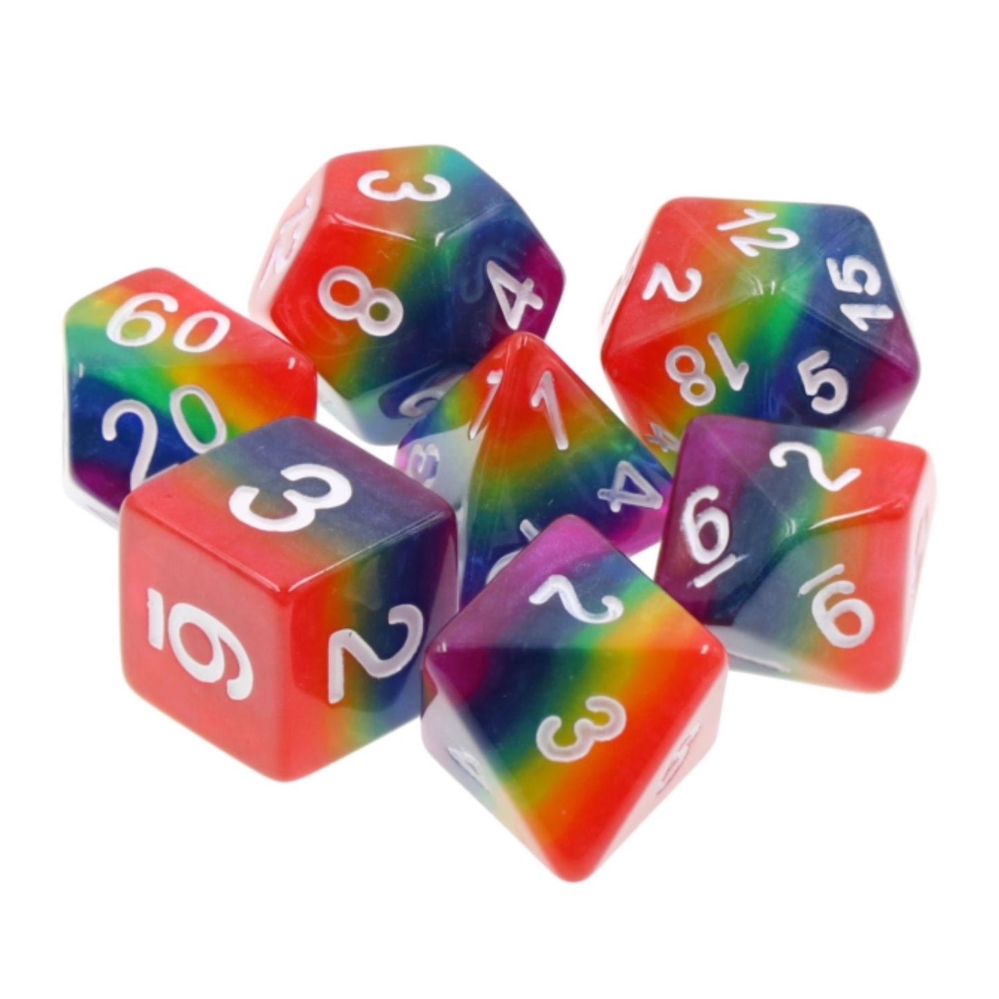Lucky Charms Rainbow 7pc Dice Set Inked in White