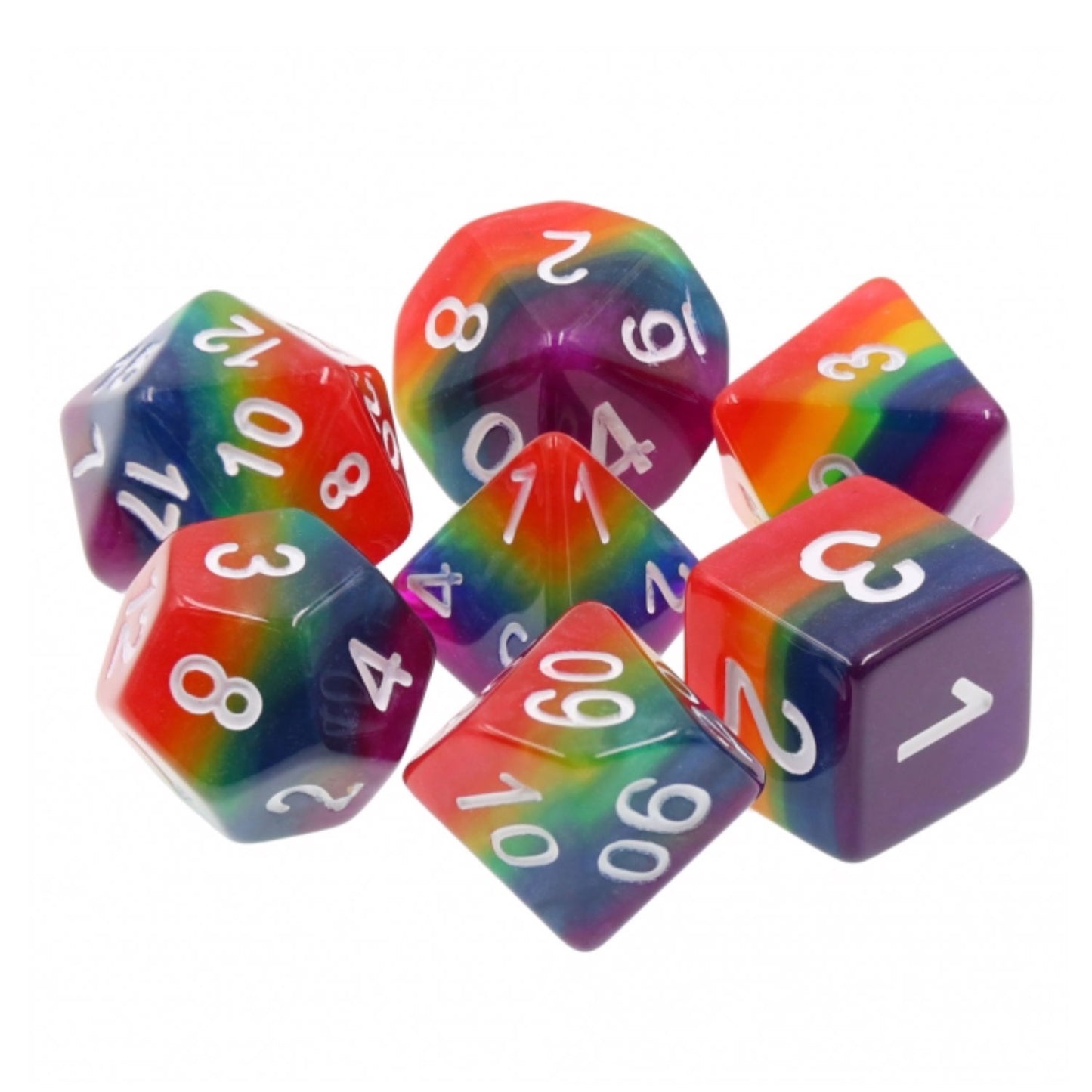 Lucky Charms Rainbow 7pc Dice Set Inked in White