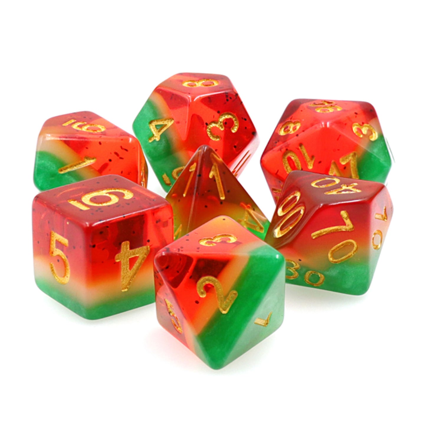 Watermelon 7pc Dice Set Inked in Gold