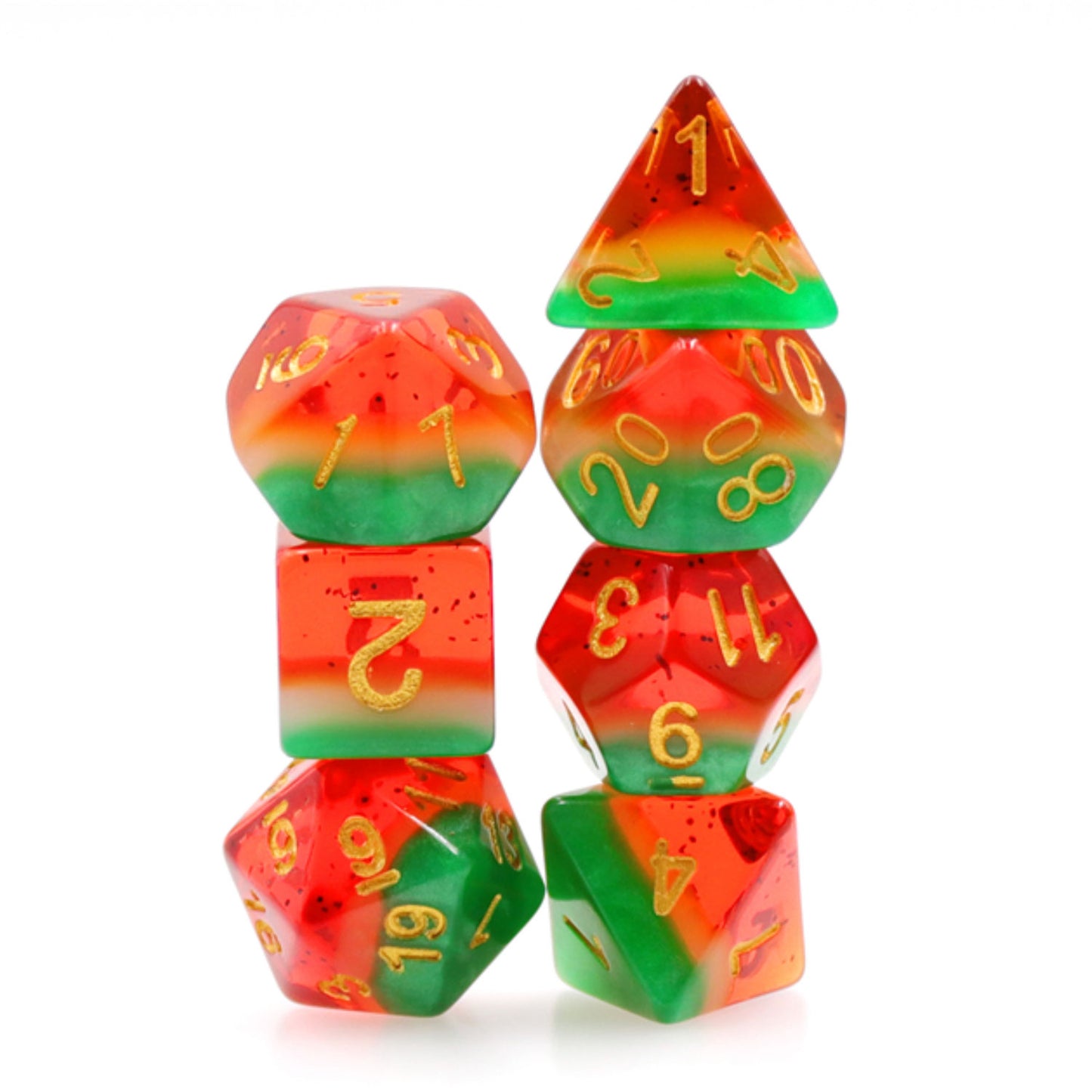 Watermelon 7pc Dice Set Inked in Gold