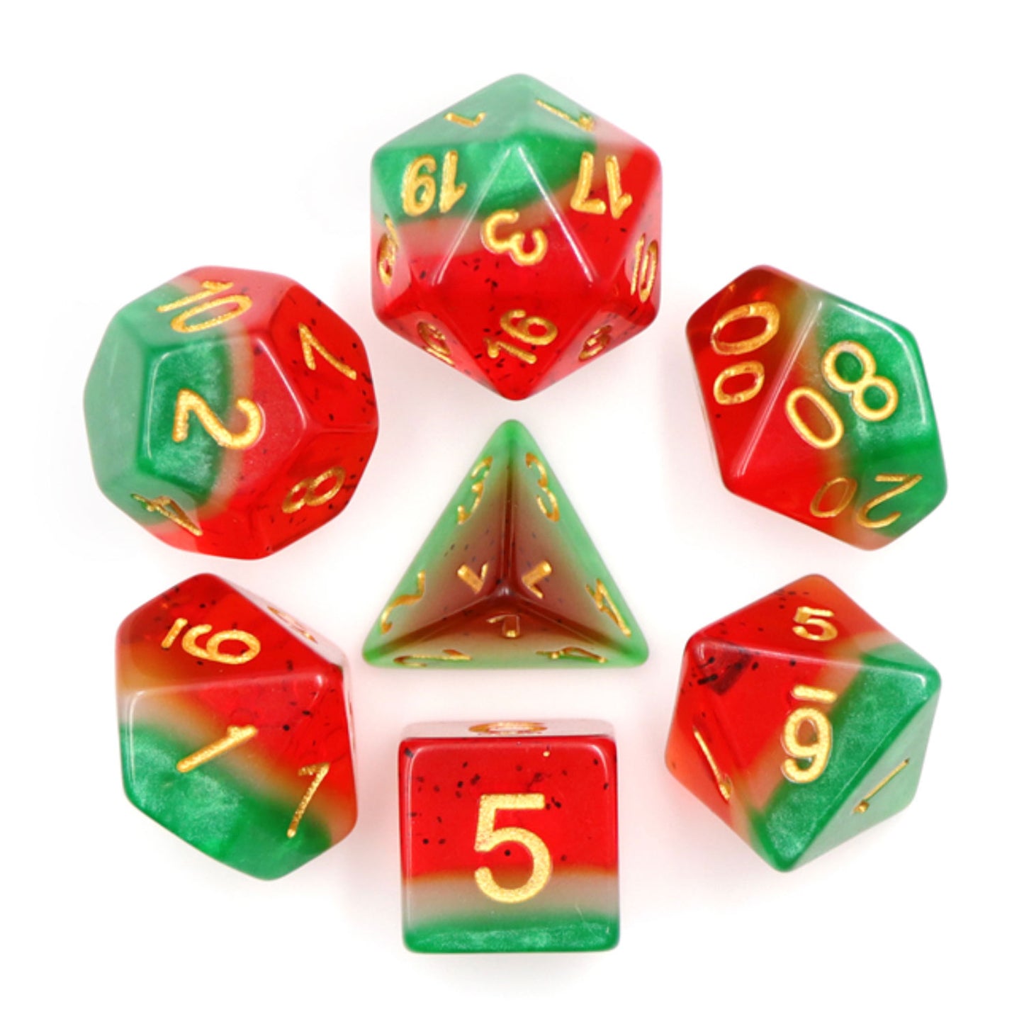Watermelon 7pc Dice Set Inked in Gold
