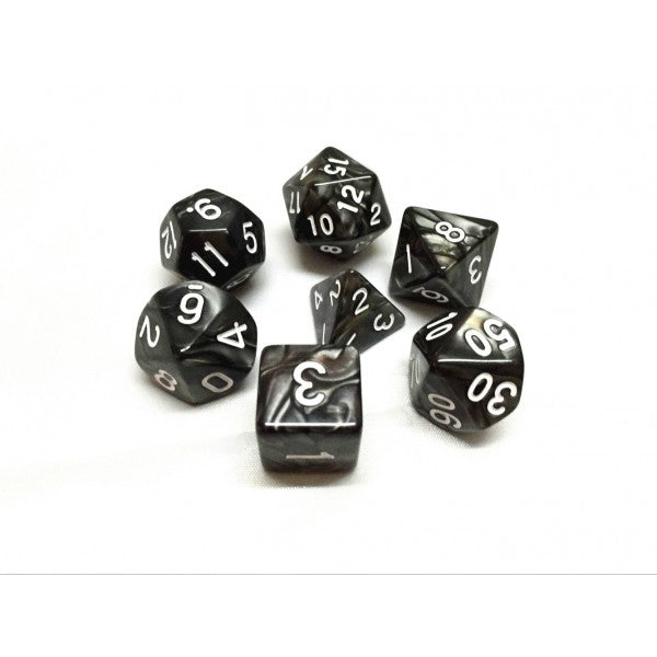 Black Pearl 7pc Dice Set inked in White