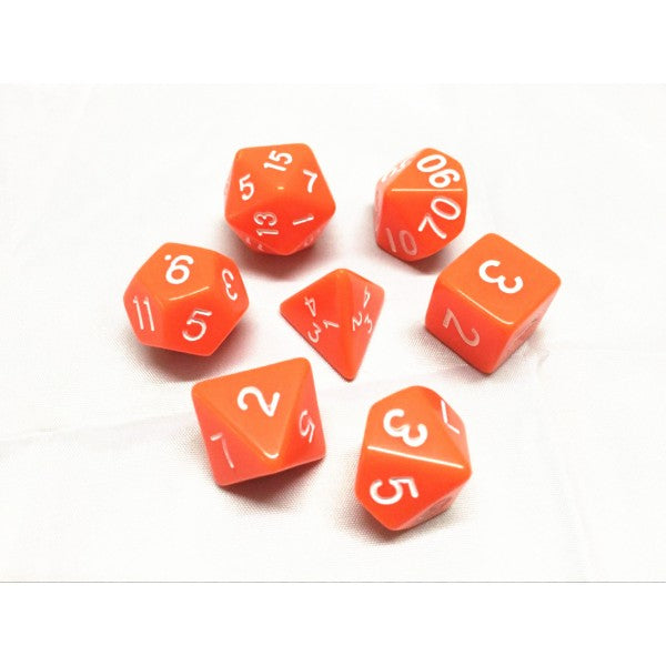 Orange Opaque 7pc Dice Set inked in White