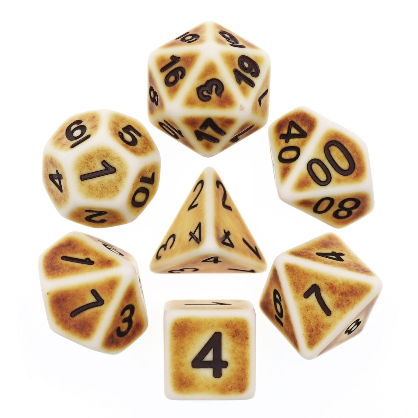 Ancient Brown 7pc Dice Set Inked in Black