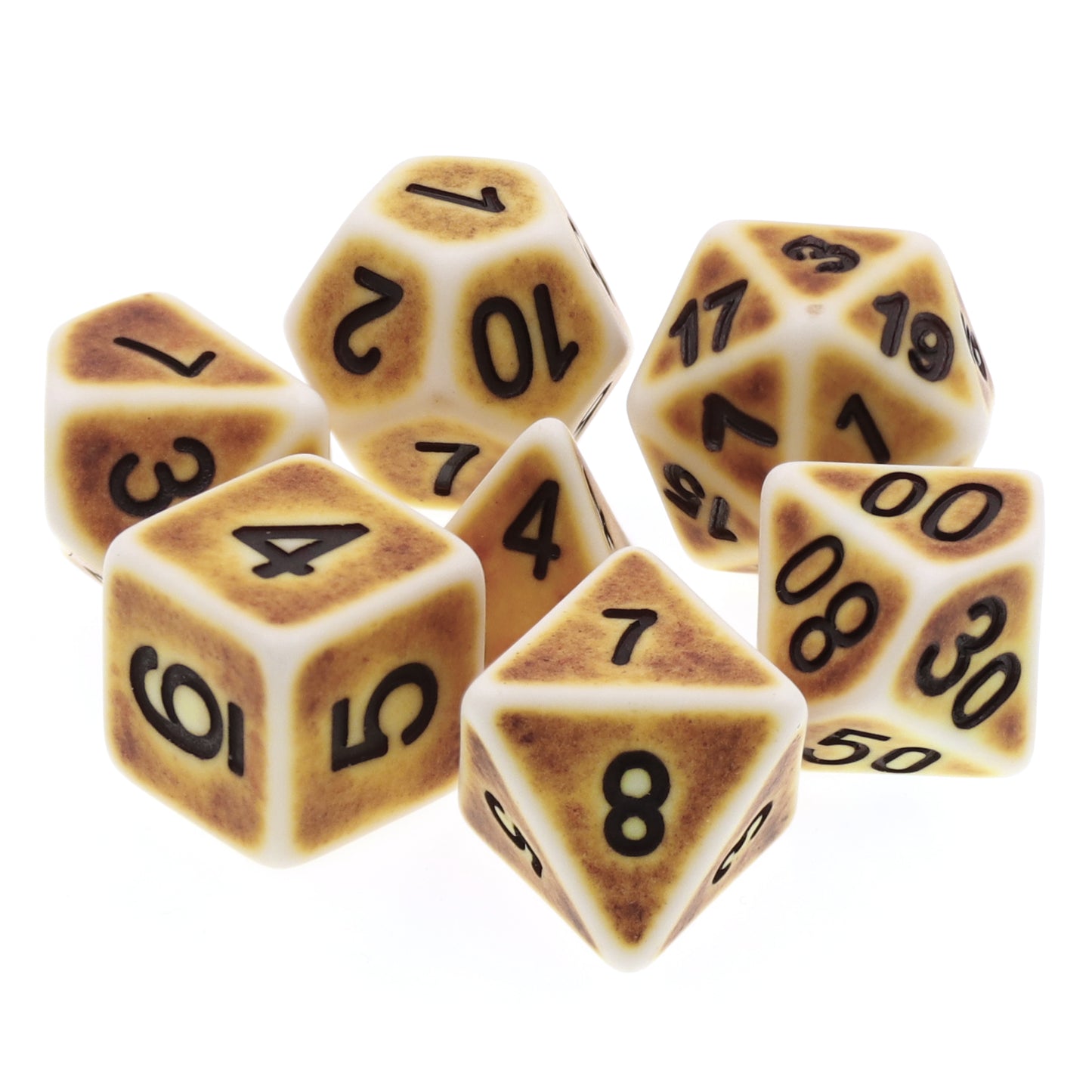 Ancient Brown 7pc Dice Set Inked in Black