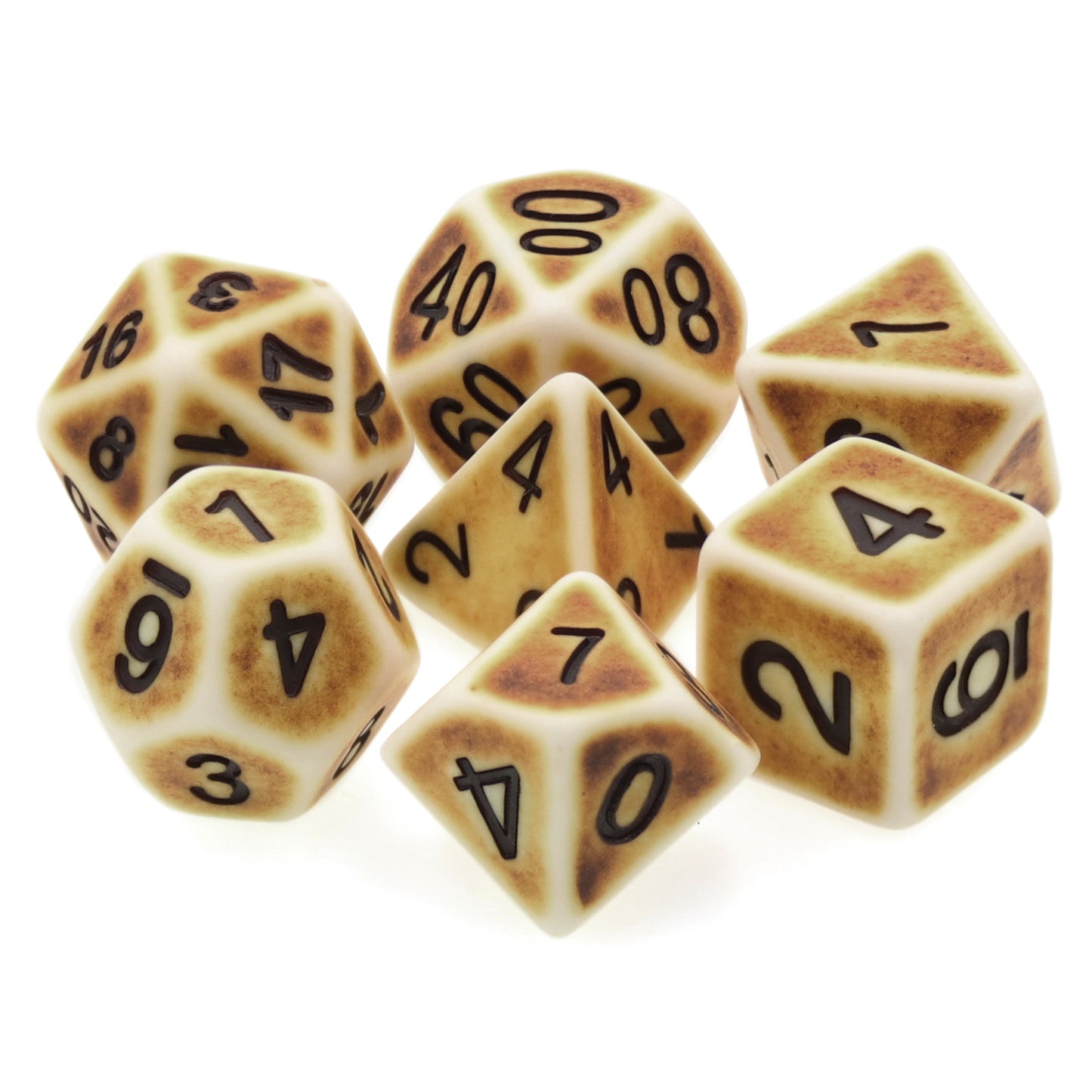 Ancient Brown 7pc Dice Set Inked in Black