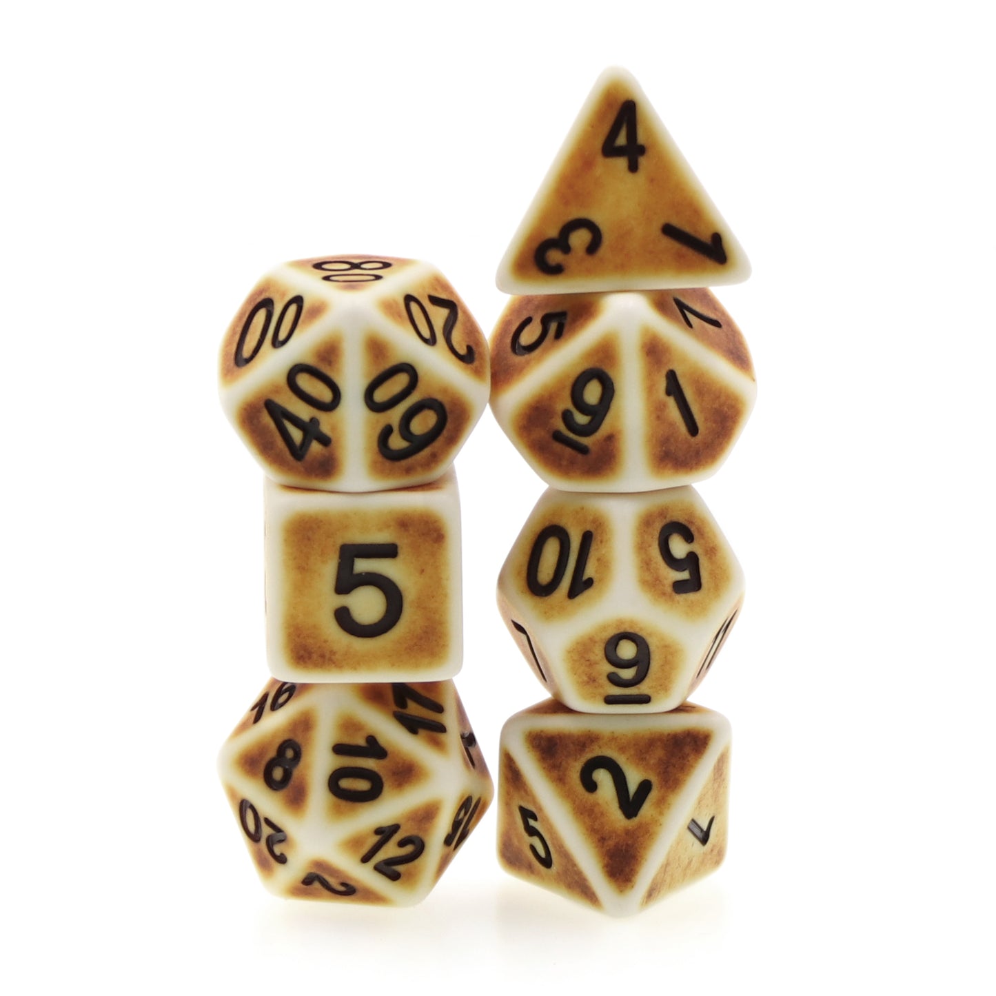 Ancient Brown 7pc Dice Set Inked in Black