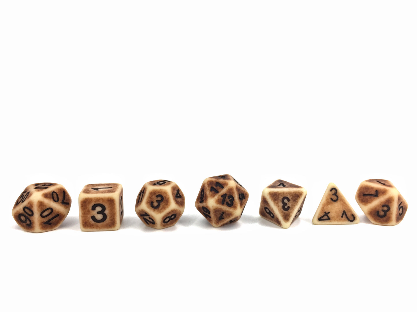 Ancient Brown 7pc Dice Set Inked in Black