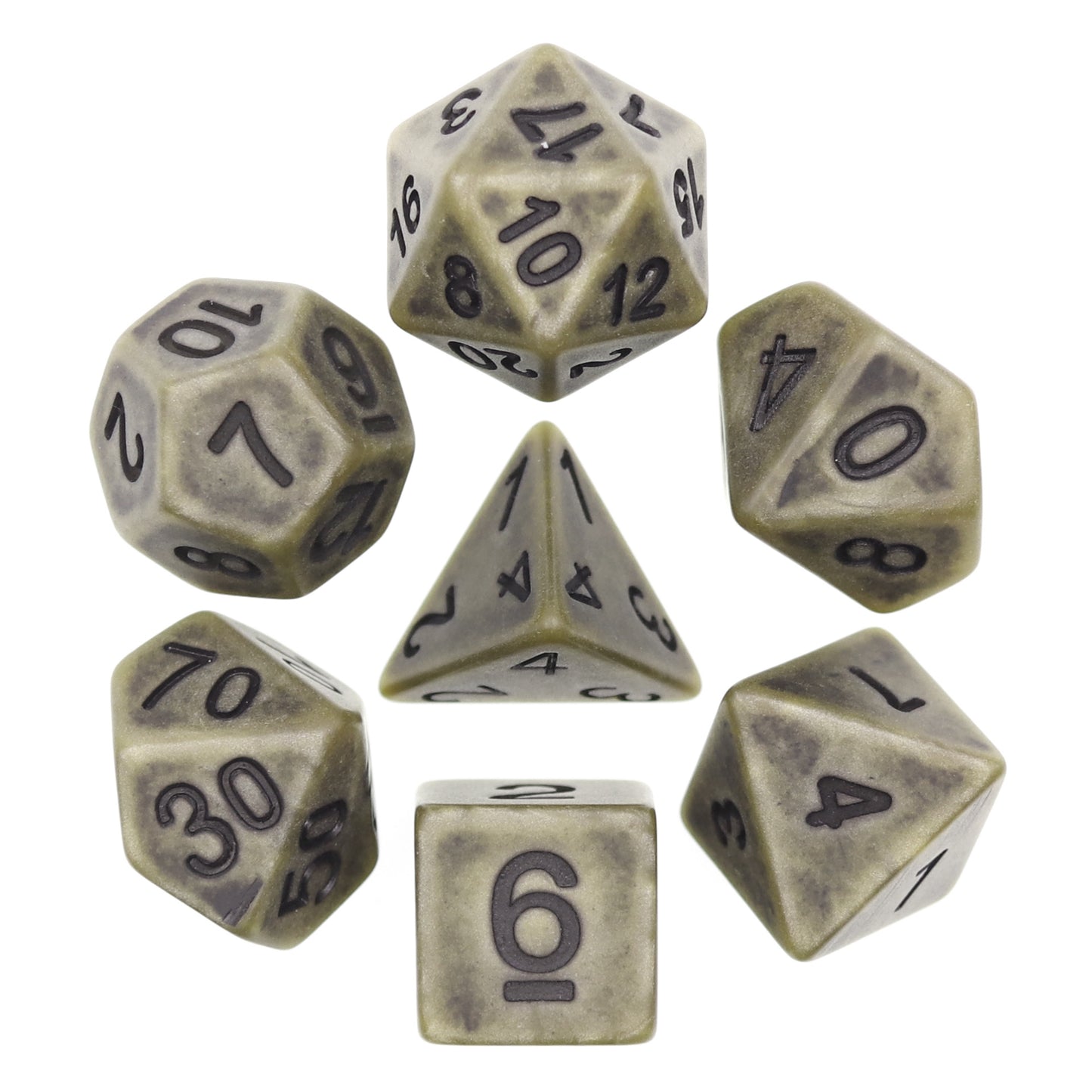 Ancient Moss 7pc Dice Set Inked in Black
