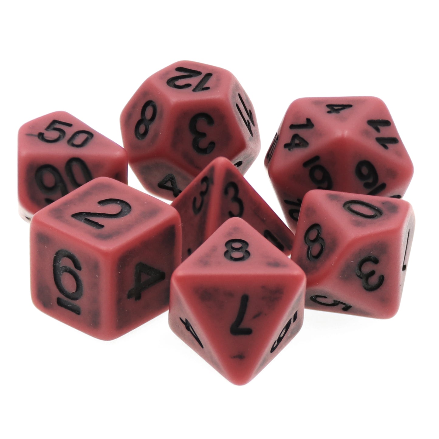 Ancient Red 7pc Dice Set Inked in Black