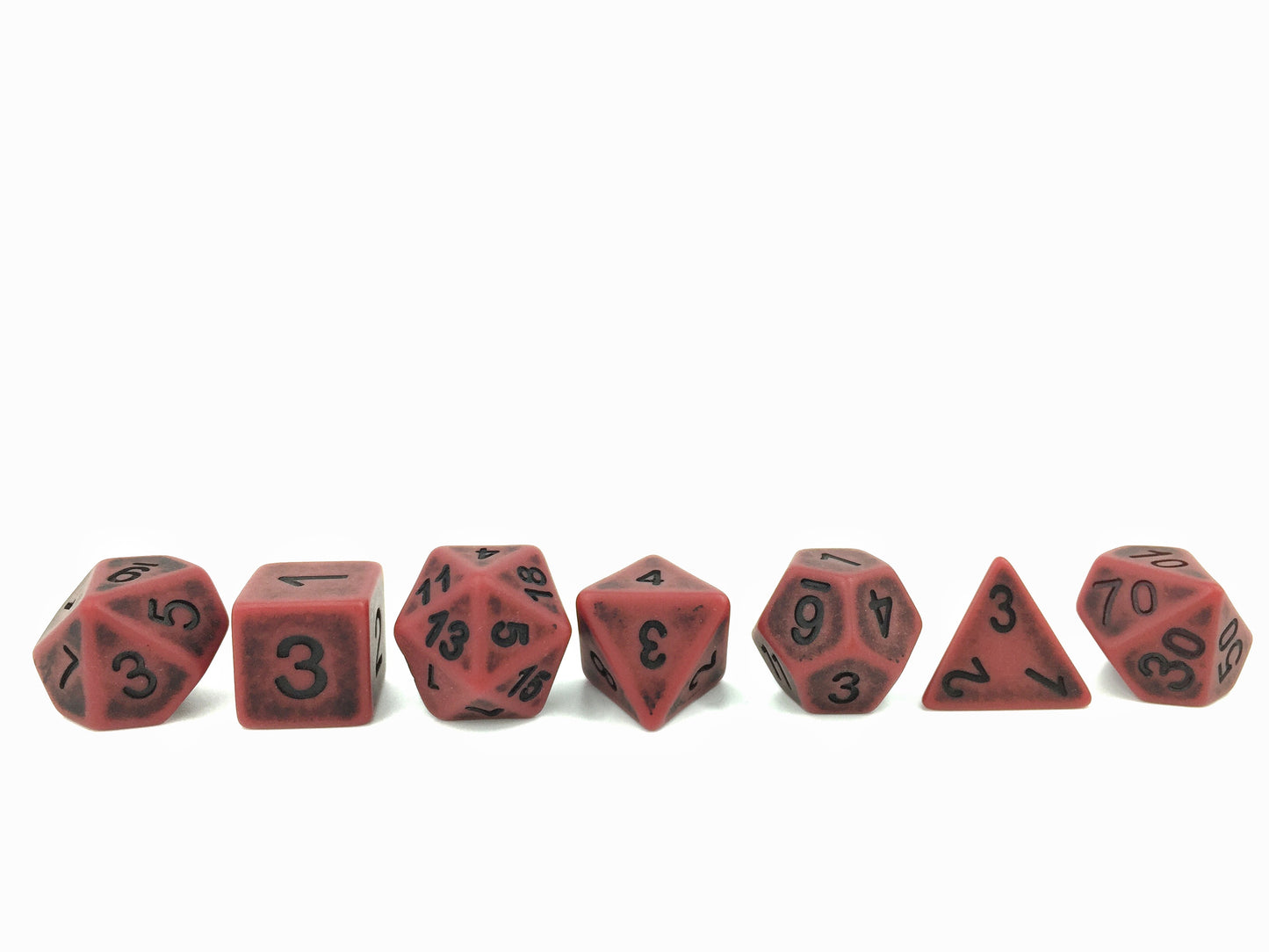 Ancient Red 7pc Dice Set Inked in Black