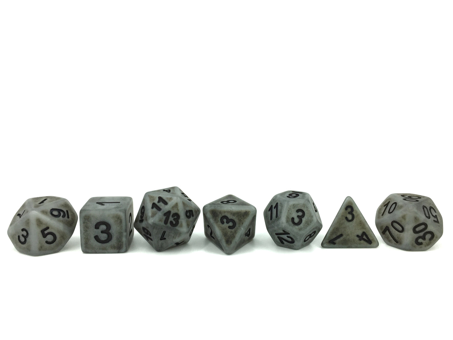 Ancient Silver 7pc Dice Set Inked in Black