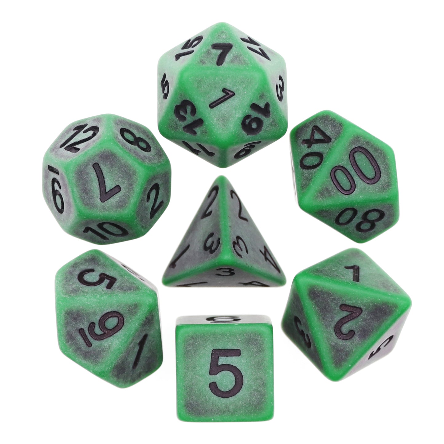 Ancient Green 7pc Dice Set Inked in Black