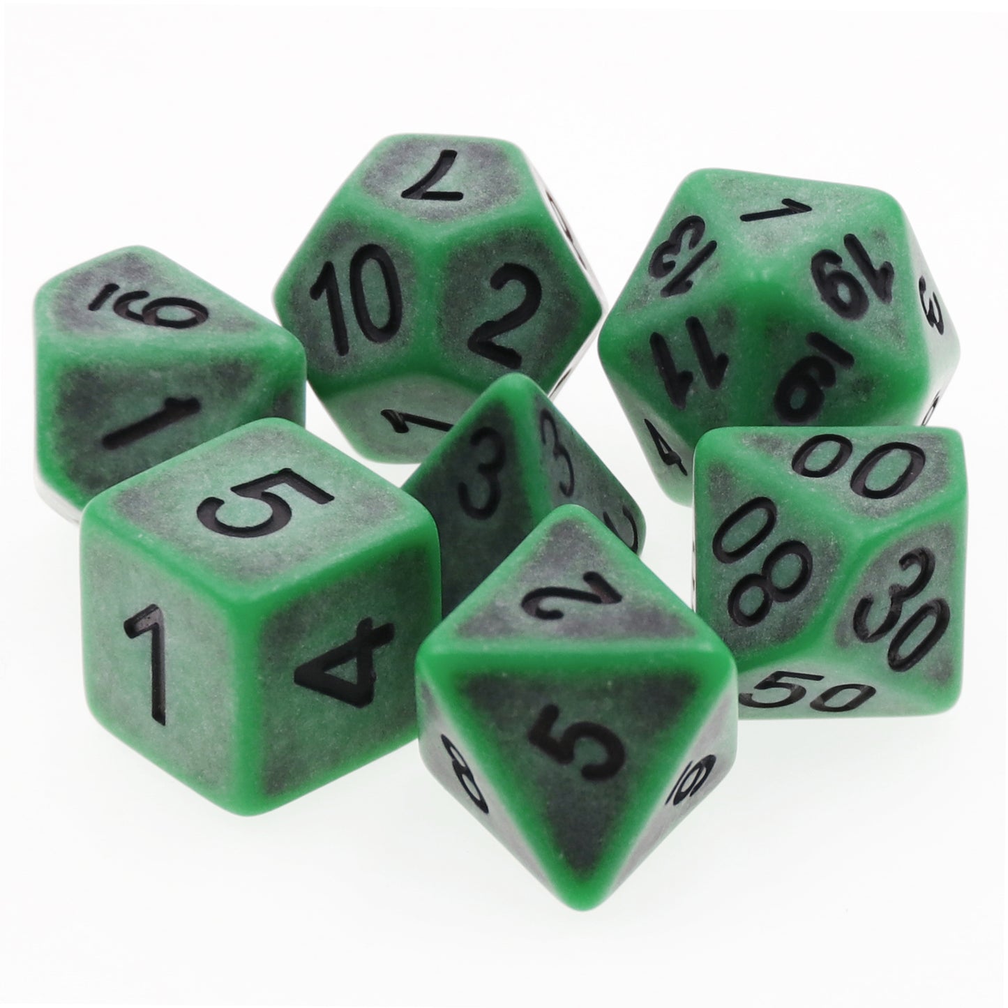 Ancient Green 7pc Dice Set Inked in Black
