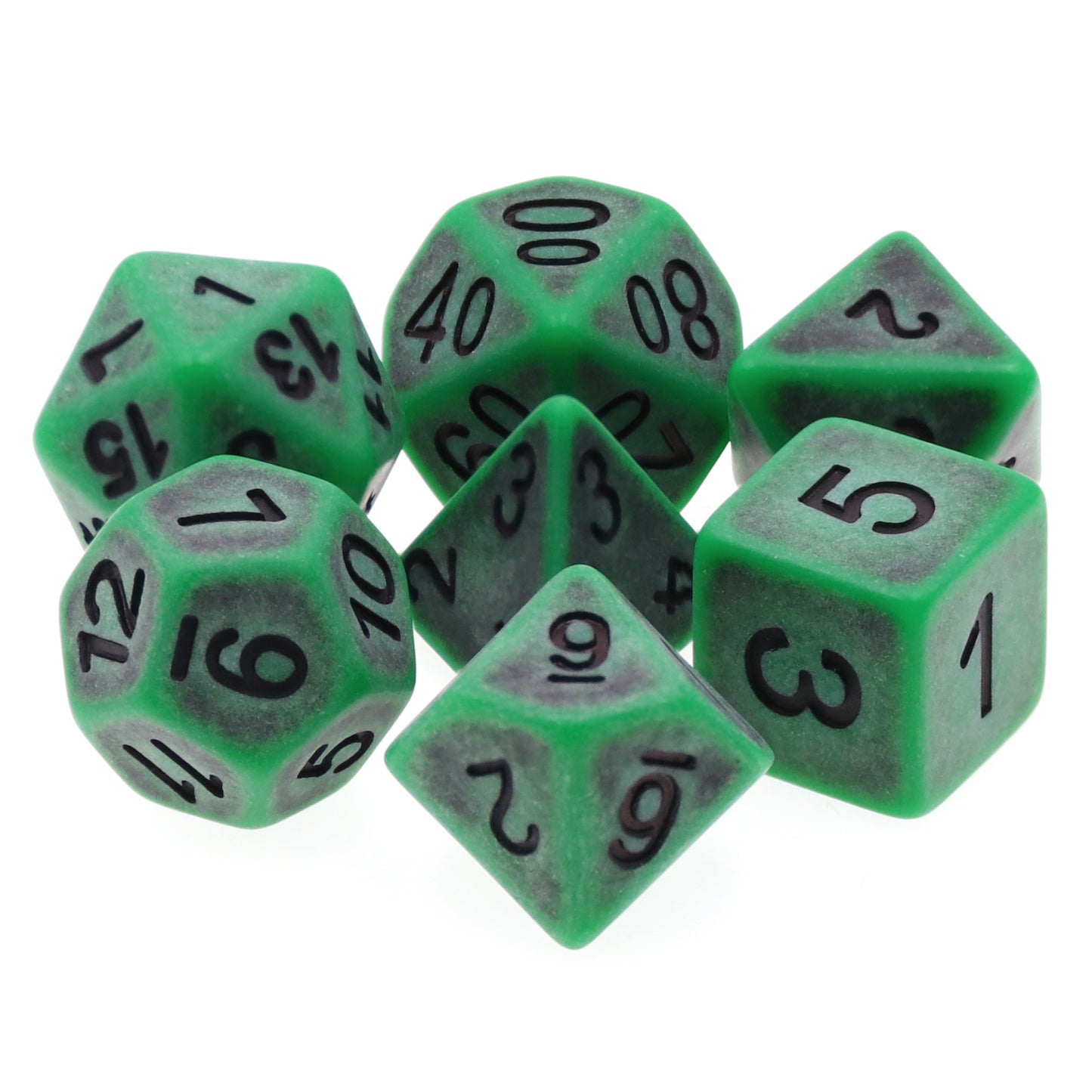 Ancient Green 7pc Dice Set Inked in Black