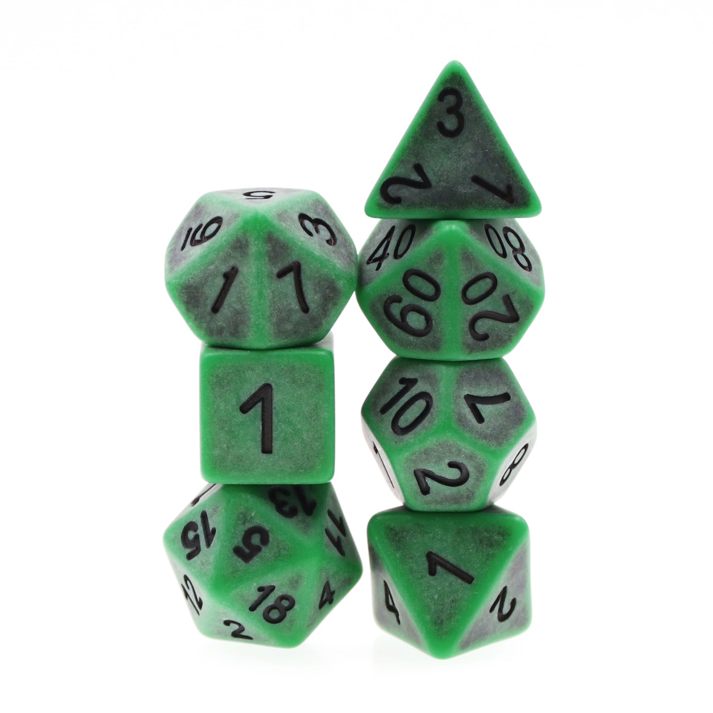 Ancient Green 7pc Dice Set Inked in Black