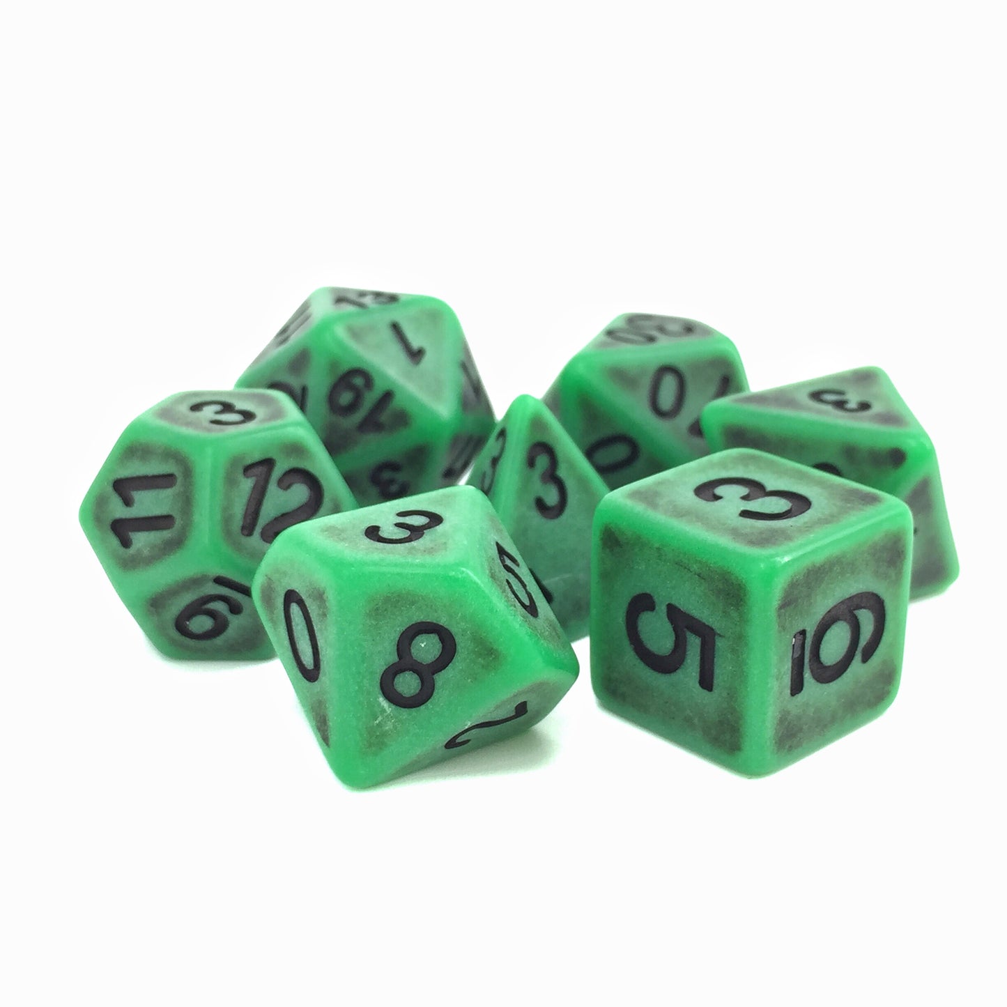 Ancient Green 7pc Dice Set Inked in Black