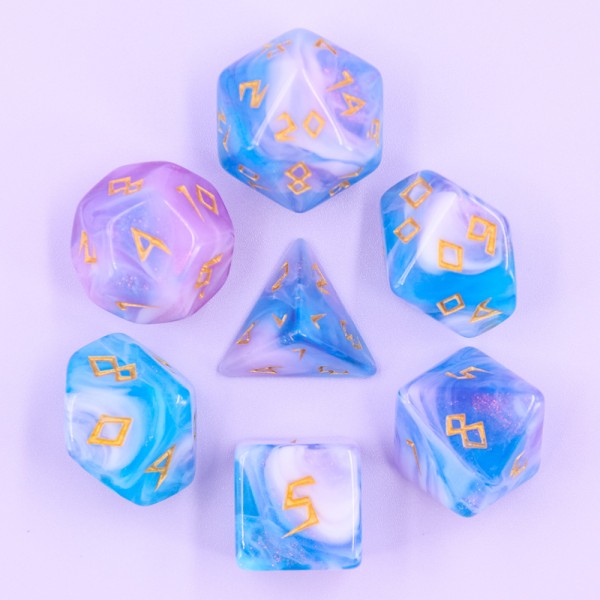 Land of Tenderness 7pc Dice Set Set inked in Gold