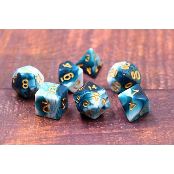 Sea Foam Cream 7pc Dice Set inked in Gold