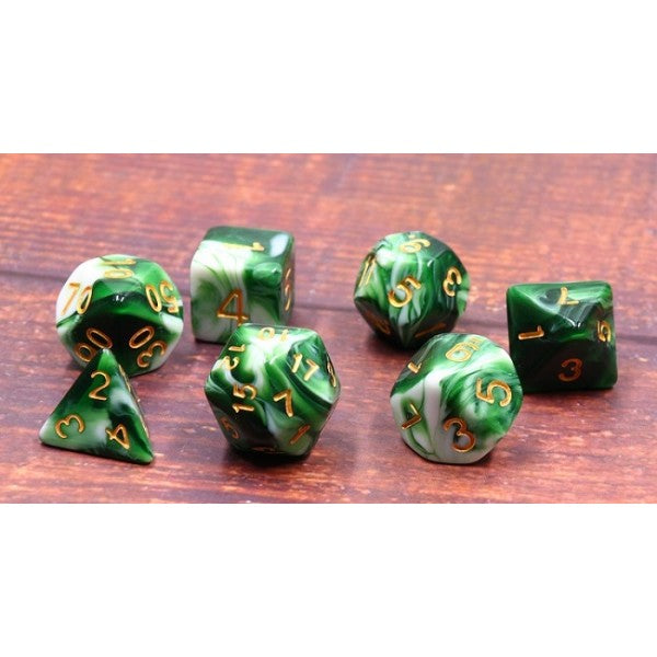 Jade Cream 7pc Dice Set inked in Gold