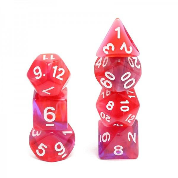 Red Clouds 7pc Dice Set inked in White