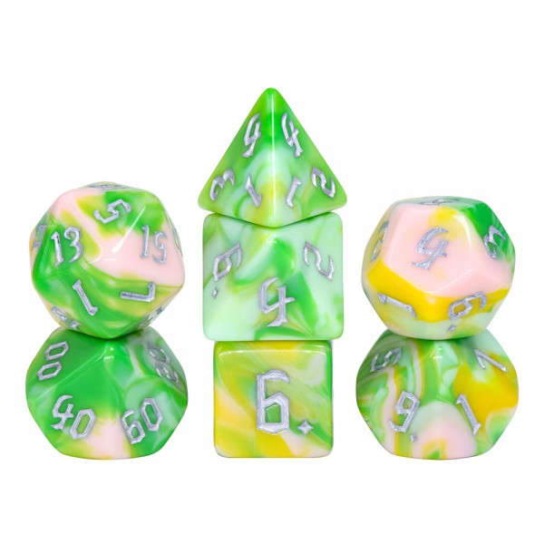 Weeping Willows 7pc Dice Set inked in Silver