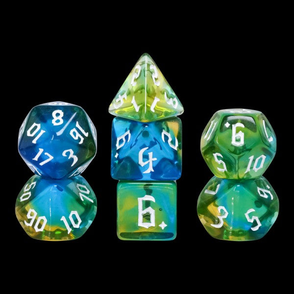 Babble Brook 7pc Dice Set inked in White