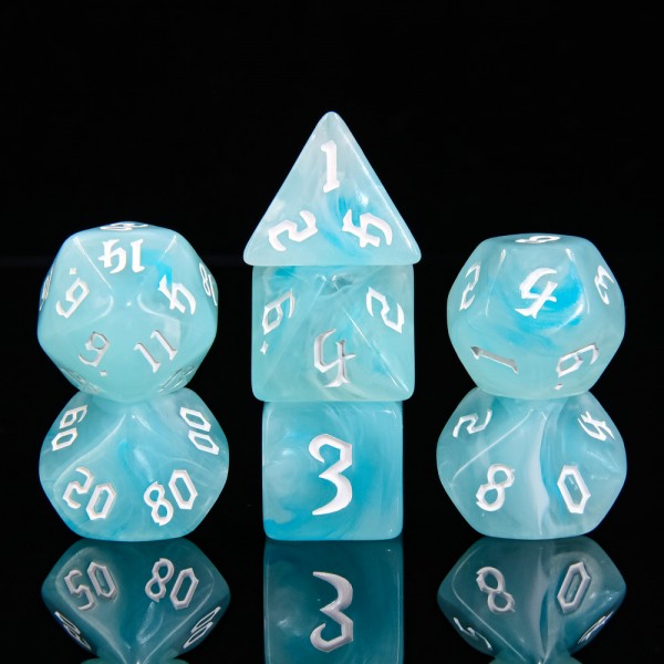 White Cloud 7pc Dice Set inked in White