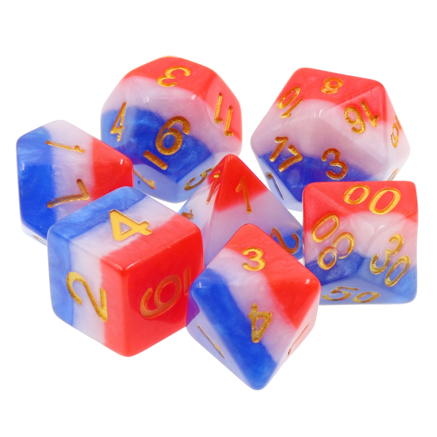 Rocket Pop The Red, White, & Blue 7pc Dice Set Inked in Gold