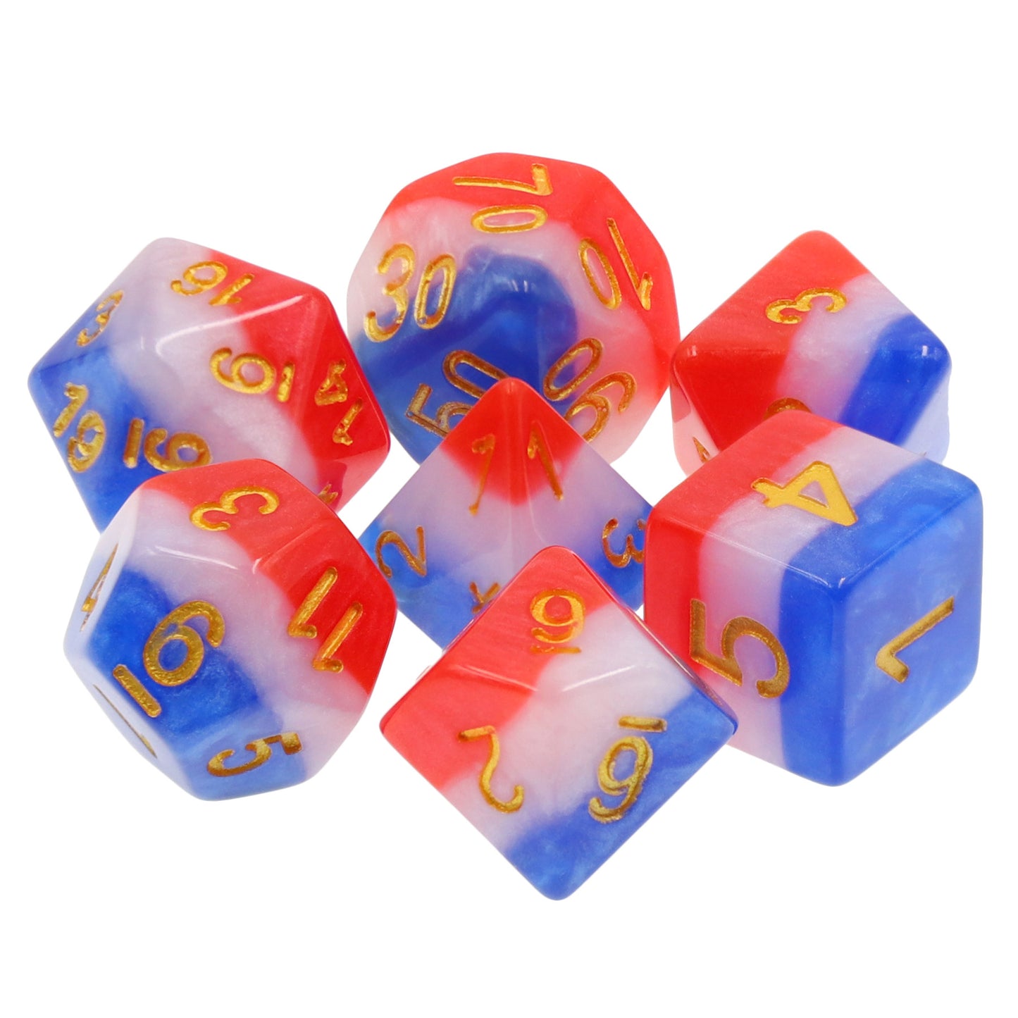 Rocket Pop The Red, White, & Blue 7pc Dice Set Inked in Gold