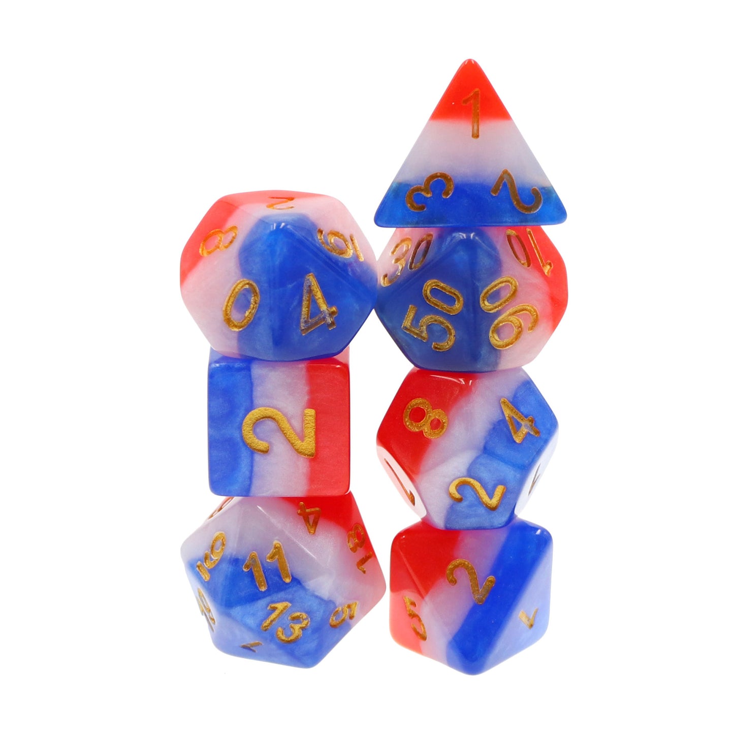 Rocket Pop The Red, White, & Blue 7pc Dice Set Inked in Gold