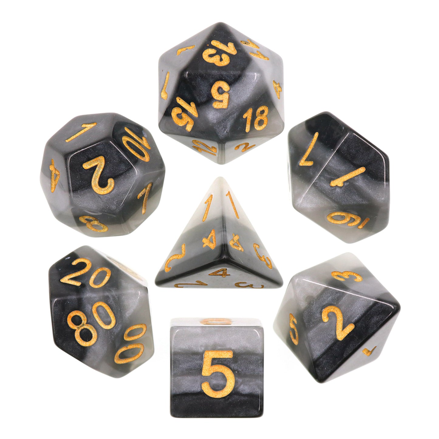 Ombre Coal 7 Piece Layered RPG Dice Set