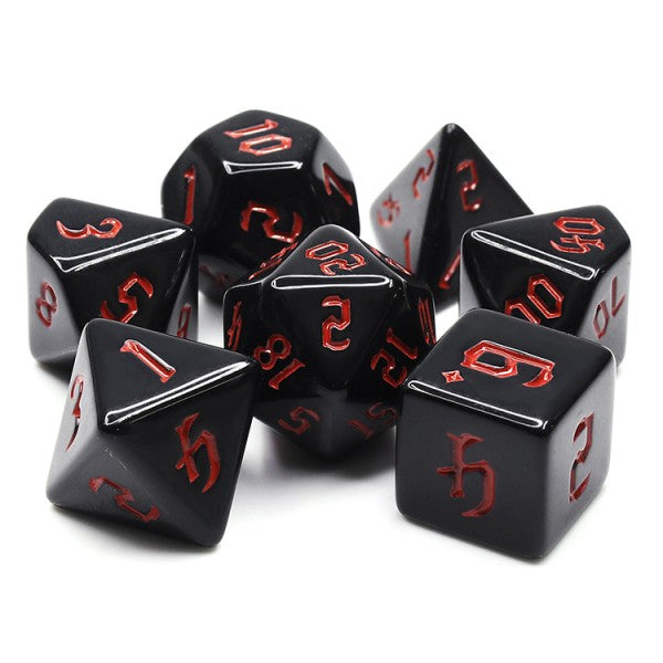 Chon Drite 7pc Dice Set inked in Red