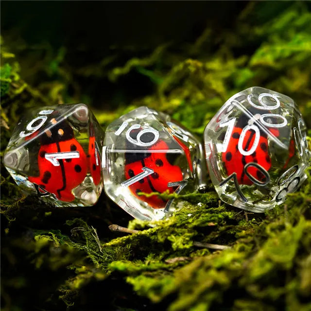 Ladybug 7pc Dice Set Inked in Silver