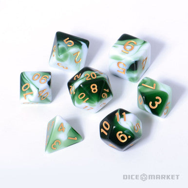 White and Transparent Green Blended 7pc Dice Set