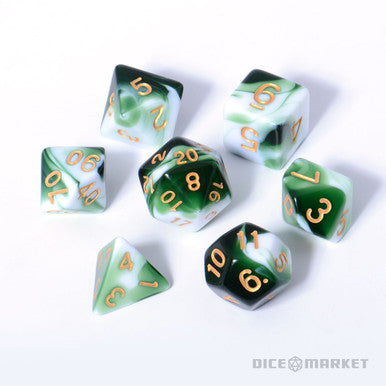 White and Transparent Green Blended 7pc Dice Set