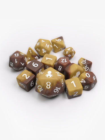 Mocha Drizzle Matte 14pc Dice Set inked in White
