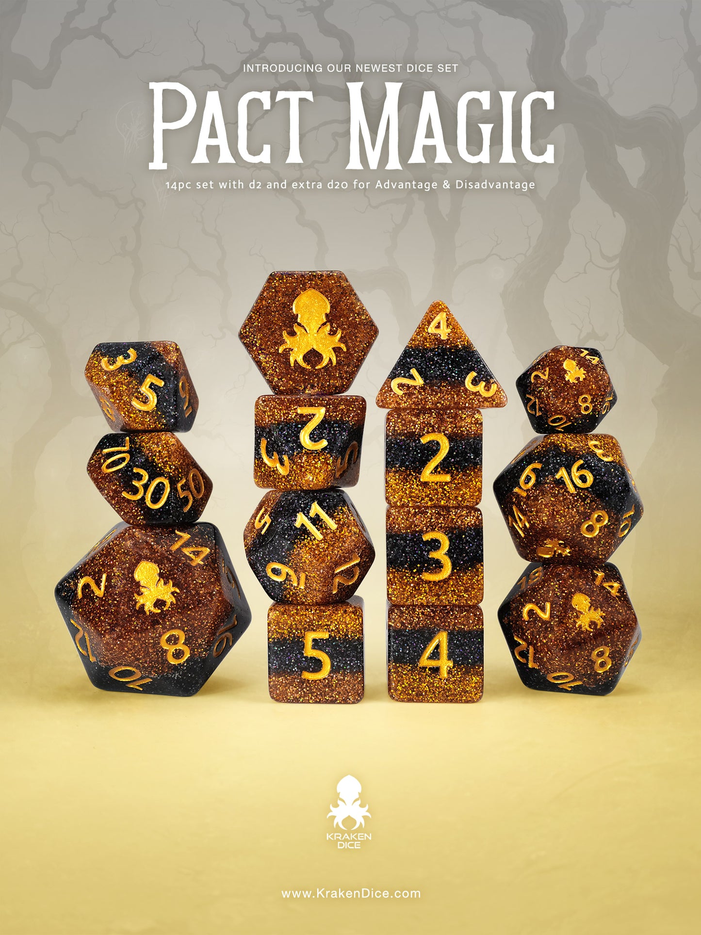 Pact Magic 14pc Dice Set Inked in Gold