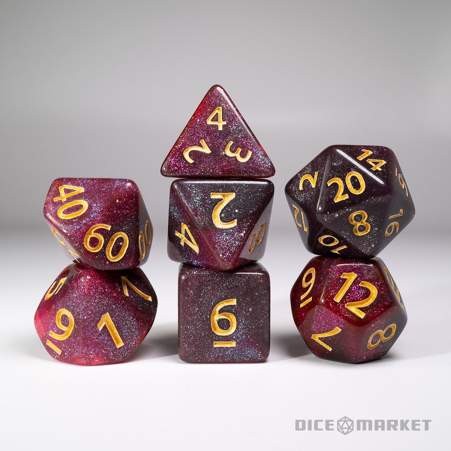 Purple Pink Black Glitter Shift Blended 7pc Dice Set