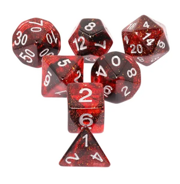 Red Galaxy 7pc Dice Set inked in Silver