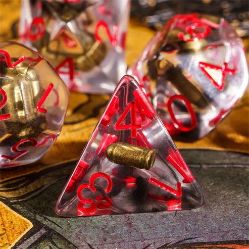 Bullets Dice 7pc Dice Set Inked in Red