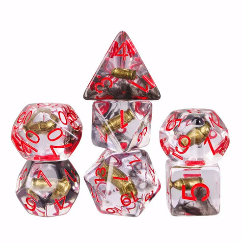 Bullets Dice 7pc Dice Set Inked in Red