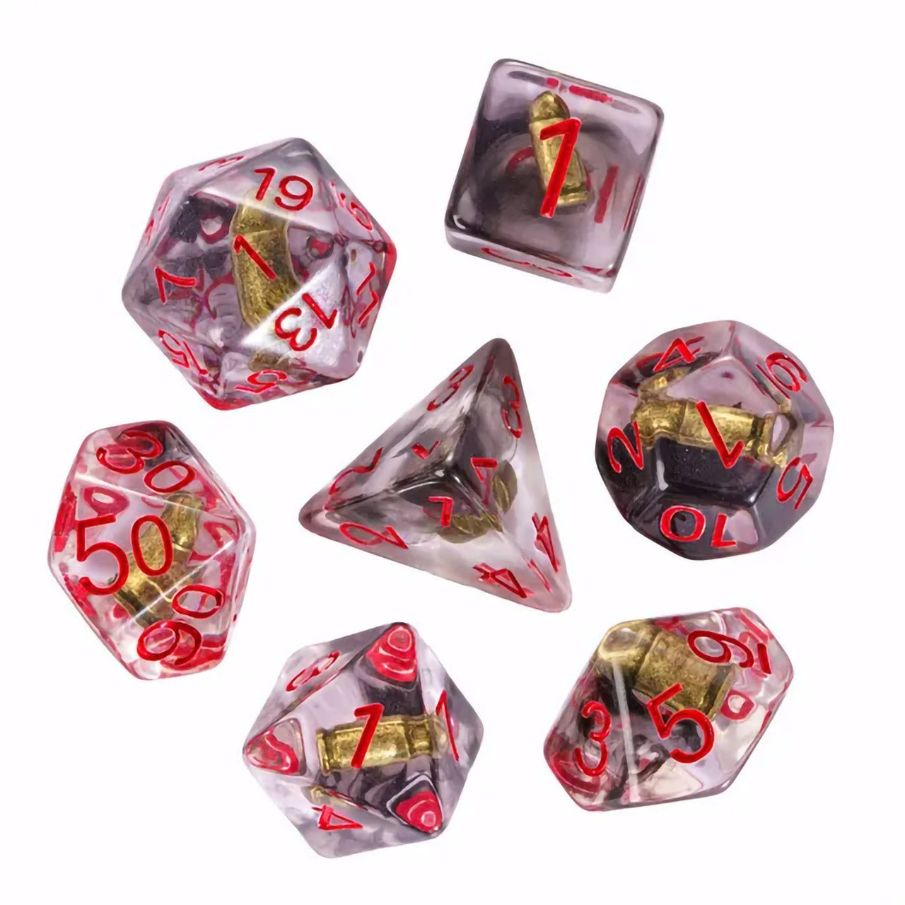 Bullets Dice 7pc Dice Set Inked in Red