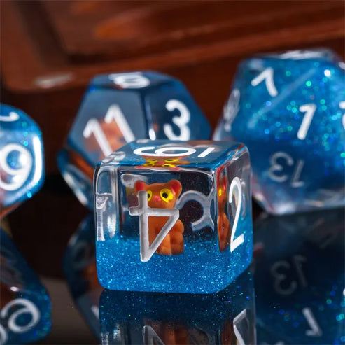 Brown Cat 7pc Dice Set Inked in White