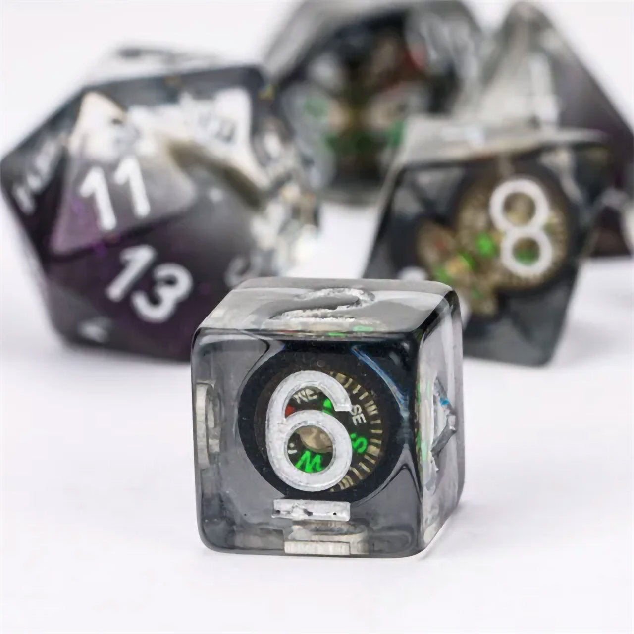 Compass 7pc Dice Set Inked in Silver