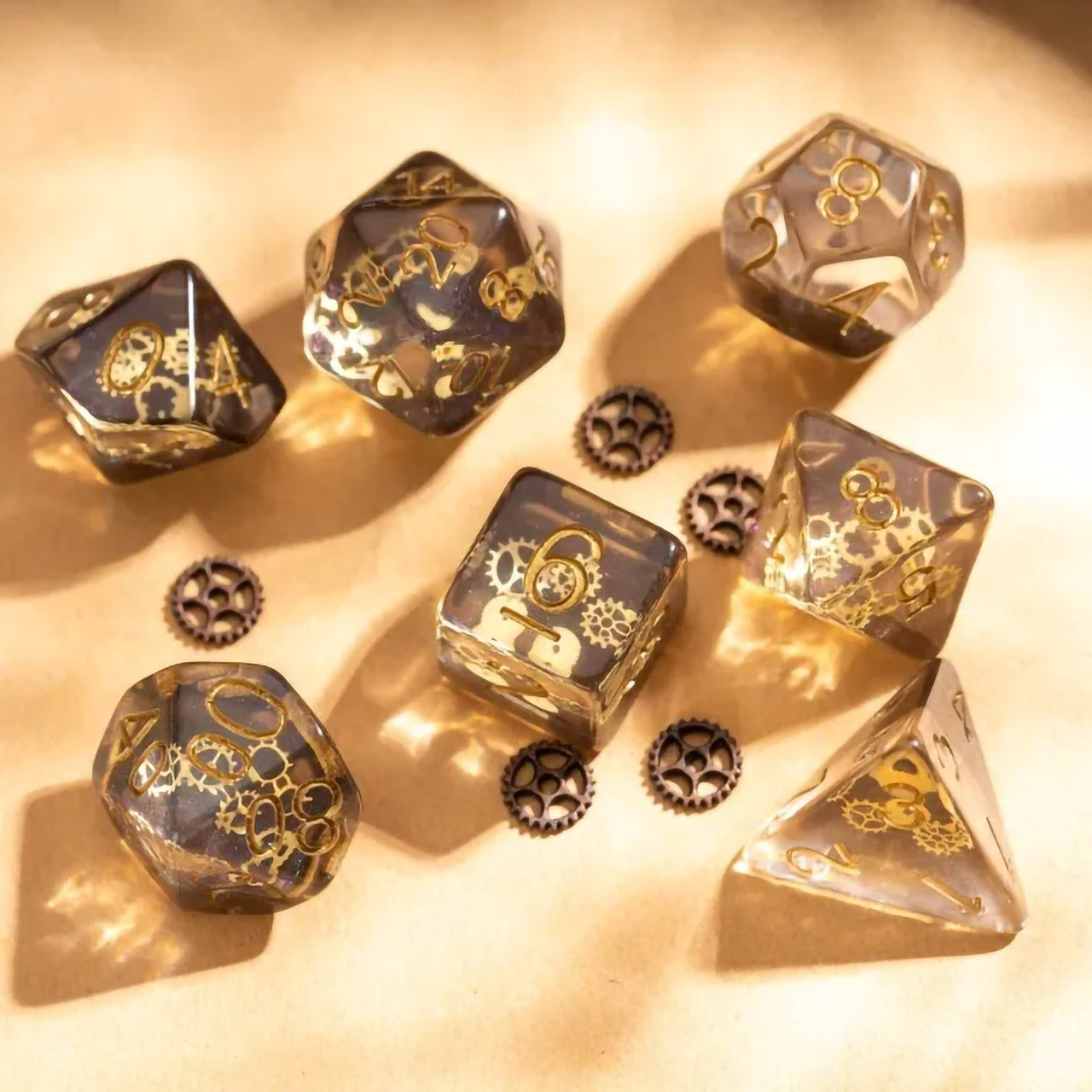 gear dice Gear Wheel 7pc Dice Set Inked In Gold