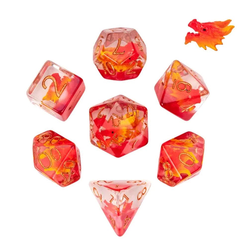 Red Dragon Head 7pc Dice Set Inked in Copper